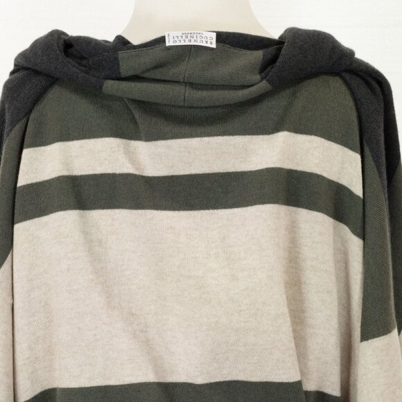 $4495 BRUNELLO CUCINELLI CASHMERE STRIPED BELTED CARDIGAN FRING BOTTOM - Picture 7 of 8